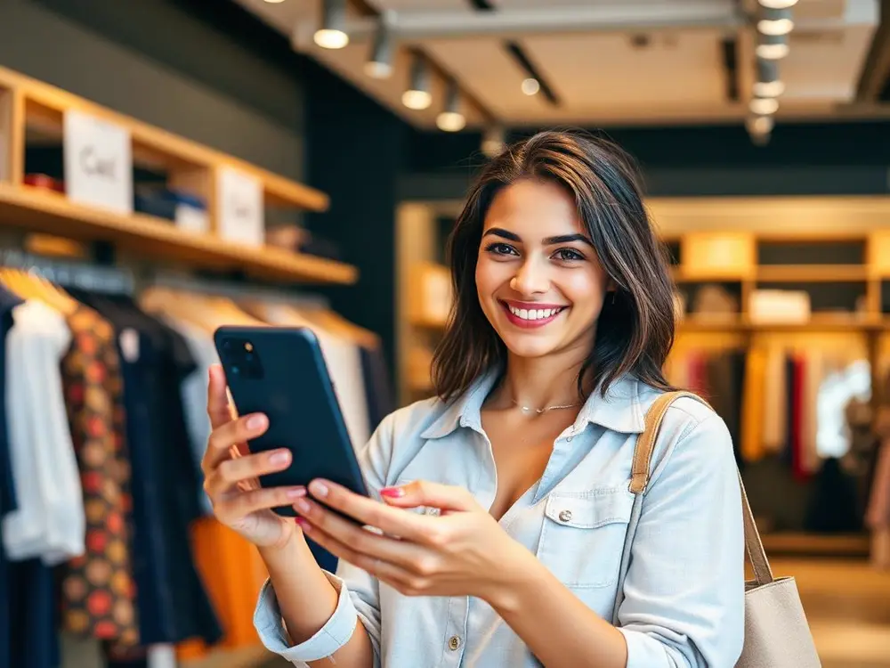Compradora parcelando no Pix com checkout biométrico