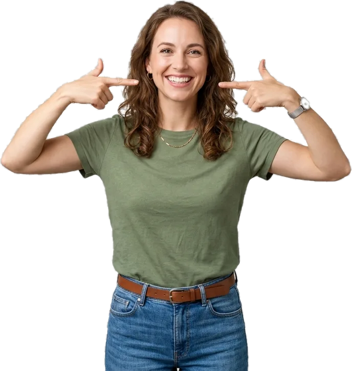 Enrolled user pointing at her face